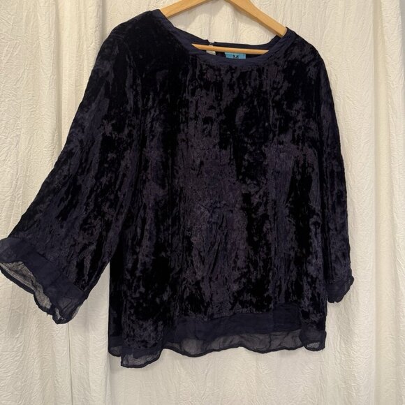 South Main Women Crushed Velvet Top Blouse Size XL Mature Holiday Midnight Blue - Picture 2 of 10